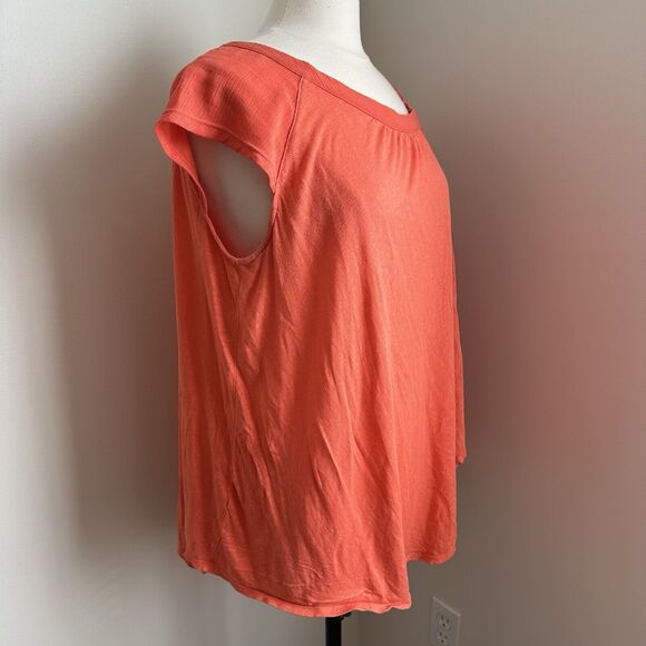Free People Top Womens Small Orange Linen Top Draped Open Slit Blouse - Picture 7 of 10